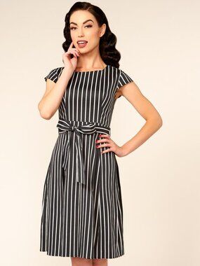Golightly x Pinup Couture Black & White Stripe Dress w/ Matching Belt & Pockets